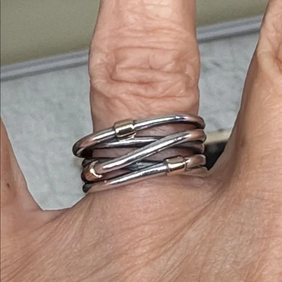 PANDORA 14K Gold & 925 Sterling Silver Rope Ring 190383 Retired Stamped 925 Ale - Picture 8 of 11